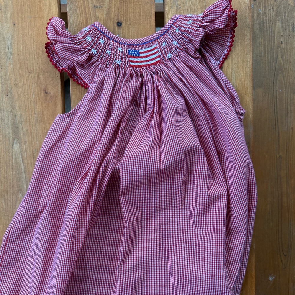 Silly goose smocked dress plaid 4T